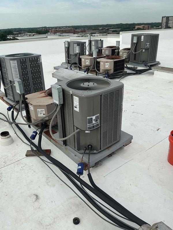Completed comprehensive tune-up and preventive maintenance on rooftop HVAC system. Performed electrical diagnostics using digital multimeter, verified voltage readings at control panel showing 490V, and inspected all wiring connections including power and control circuits. All equipment operating within normal parameters, system clean and clear with no corrections needed at this time.