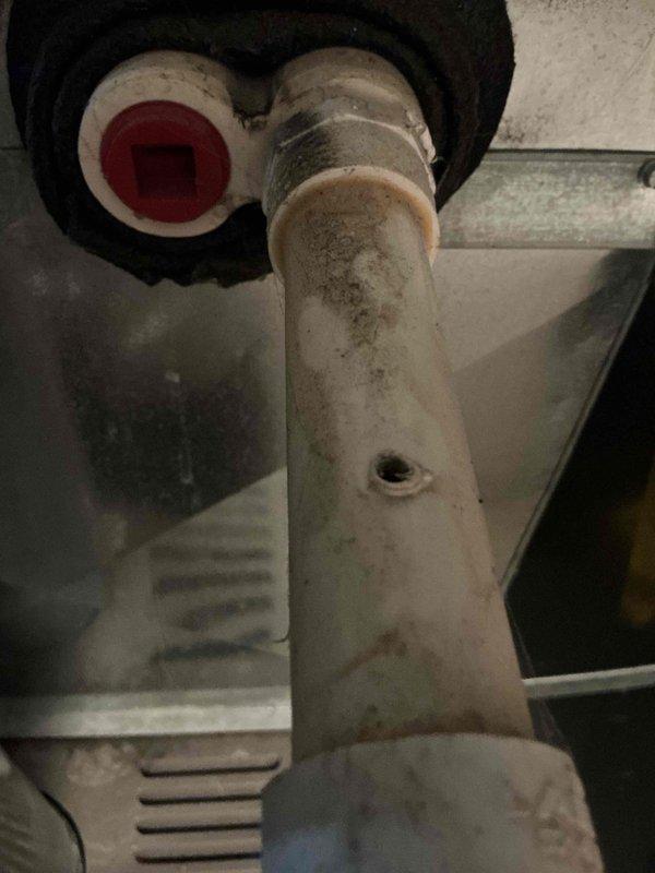 Responded to service call for air conditioning unit with reported loose fan noise. Upon arrival, performed diagnostic inspection of outdoor condensing unit and indoor air handler components. Identified condenser fan motor exhibiting abnormal operation and mechanical noise due to worn bearings and mounting hardware. Inspected evaporator coil showing signs of dirt accumulation and age-related discoloration. Examined refrigerant line connections and insulation condition. Documented equipment condition with photographic evidence showing heat exchanger fins with rust staining and refrigerant piping with accumulated debris. Discussed repair options and preventive maintenance recommendations with tenant. Collected all equipment model and serial number information for service records.