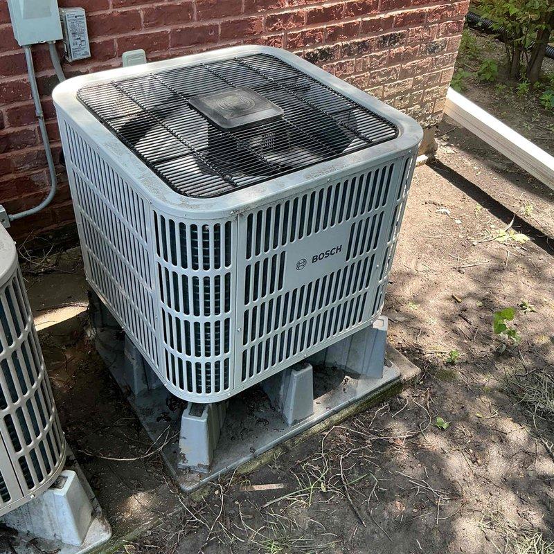 Completed comprehensive clean and check maintenance on two air conditioning systems and two air handlers per Goodman Comfort Plan agreement. Performed chemical cleaning of condenser coils on both outdoor Bosch units and conducted thorough inspection of attic-mounted air handlers with associated ductwork systems. All equipment tested and operating within normal parameters upon completion.