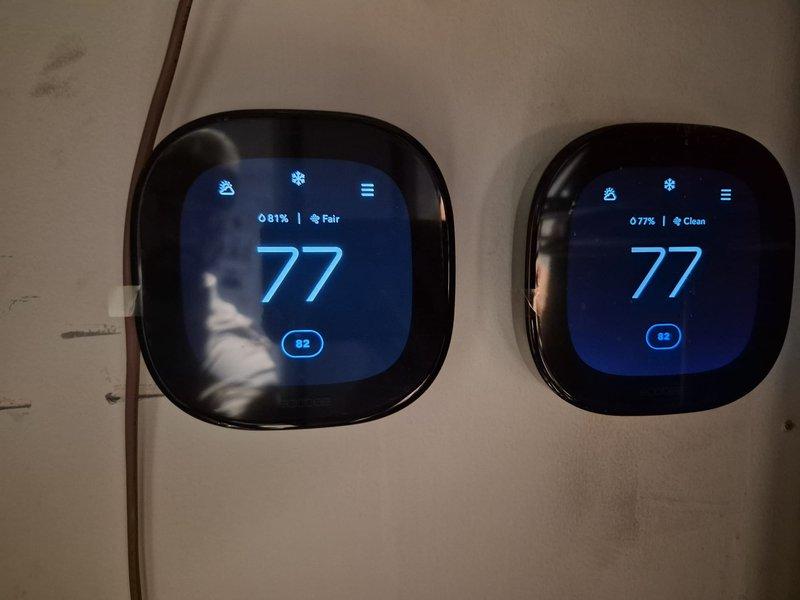 Completed comprehensive clean and check maintenance on single HVAC system under comfort plan agreement. Performed standard maintenance procedures including inspection of air handler control board, verified proper operation of all electronic components and connections, and confirmed thermostat functionality with dual-zone system displaying proper temperature readings at 77 degrees. Investigated reported whistling noise in bedroom area during system operation to identify potential airflow or ductwork issues requiring attention.