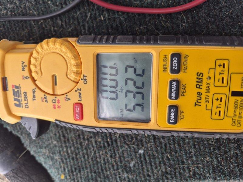 Responded to no cooling complaint at residential property. Upon arrival, performed diagnostic evaluation of air conditioning system using digital multimeter to test electrical components and verify proper voltage readings. Inspected thermostat control panel and verified programming settings and operational functions. Documented equipment information and captured diagnostic readings for service records. Discussed available comfort plan options with customer and provided paper invoice as requested per customer preference.