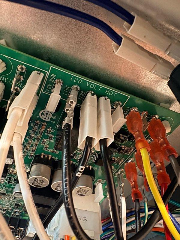 Responded to service call regarding continuous fan operation on recently installed air conditioning unit. Inspected control board and wiring connections at 120-volt control panel, verifying thermostat settings and fan control configuration. Confirmed system cooling operation functioning properly; advised customer on thermostat fan switch settings to resolve continuous fan operation concern.