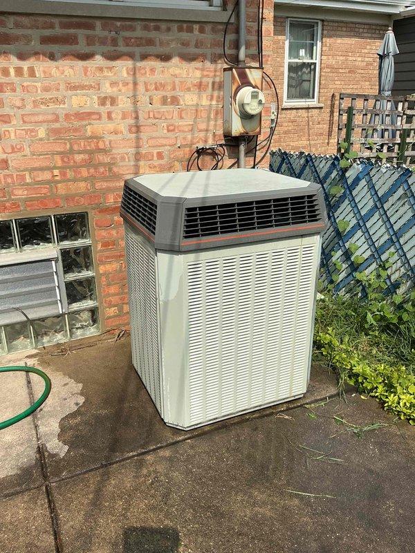 Responded to no cooling call where unit was running but delivering warm air. Upon inspection, discovered supply air temperature at 170°F, indicating heating mode operation instead of cooling. Verified thermostat settings, corrected reversing valve or control issue causing system to operate in heat mode during cooling demand, and restored proper cooling operation to outdoor condensing unit.