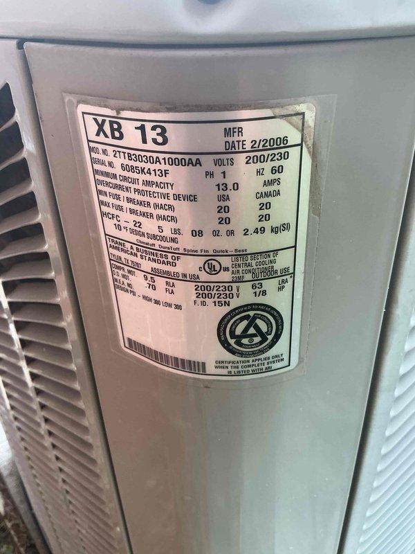 Responded to callback for non-functioning air conditioning system on 20-year-old XB13 unit (Model CTT63030A1000AA, manufactured 2/2006). Previous technician had replaced dual capacitor during initial visit with no recommendation for system replacement. Upon arrival, performed diagnostic evaluation of outdoor condensing unit and verified proper electrical connections at terminal block. Inspected wire terminations, confirmed secure connections on all conductors, and verified proper voltage supply to unit. Documented equipment nameplate specifications and current system condition. System restored to operational status. Given age of equipment and previous service history, advised customer of potential need for future replacement considerations.