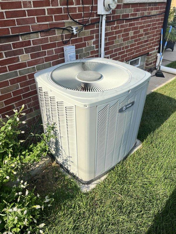 Responded to service call for non-functioning air conditioning system affecting entire residence. Upon arrival, assessed existing 20-year-old outdoor condensing unit and air handler that had previously required dual capacitor replacement. Given the age of the equipment and recurring failures, provided comprehensive estimate for complete HVAC system replacement including new outdoor condensing unit, indoor air handler, refrigerant line set, electrical disconnect, condensate drainage, and all associated components. Documented existing installation configuration with brick wall mounting, concrete pad placement, and current refrigerant piping layout to facilitate accurate replacement planning and equipment sizing recommendations.