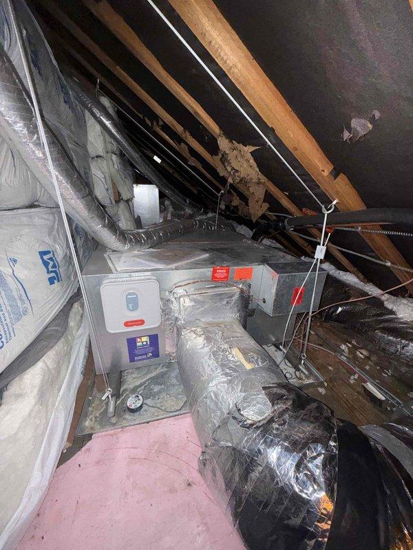 Completed preventive maintenance clean and check service on residential air conditioning and air handler system per comfort plan agreement. Performed comprehensive inspection of attic-mounted HVAC equipment including evaporator coil, air handler cabinet, ductwork, and electrical connections. All components found operating within normal parameters with no deficiencies noted.