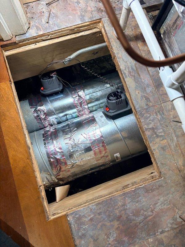 Completed installation of complete zone control system including zone control board, S40 thermostat, three zone sensor thermostats, and three dampers. Collected outstanding balance upon completion of installation.