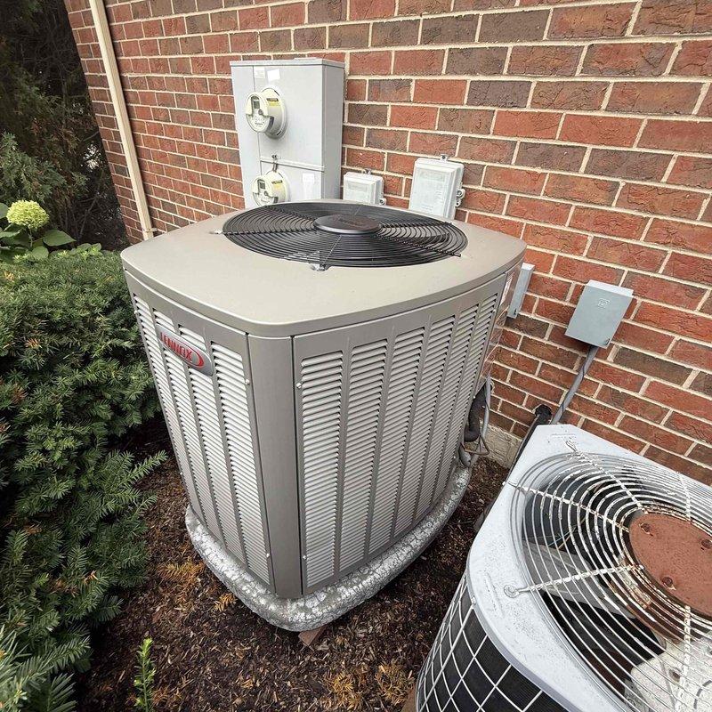 Completed comprehensive Comfort Plan clean and check service on single-system Lennox air conditioning unit with indoor furnace air handler. Performed full inspection of outdoor condenser unit including cleaning of coils, verification of refrigerant charge levels, testing of electrical components and capacitor, and confirmation of proper fan motor operation. Inspected indoor air handler and ductwork system in mechanical closet, checked airflow, replaced air filter, and verified proper operation of all safety controls and thermostat communication. All equipment found operating within manufacturer specifications with no deficiencies noted. System tested and left in proper working order per scheduled maintenance protocol.