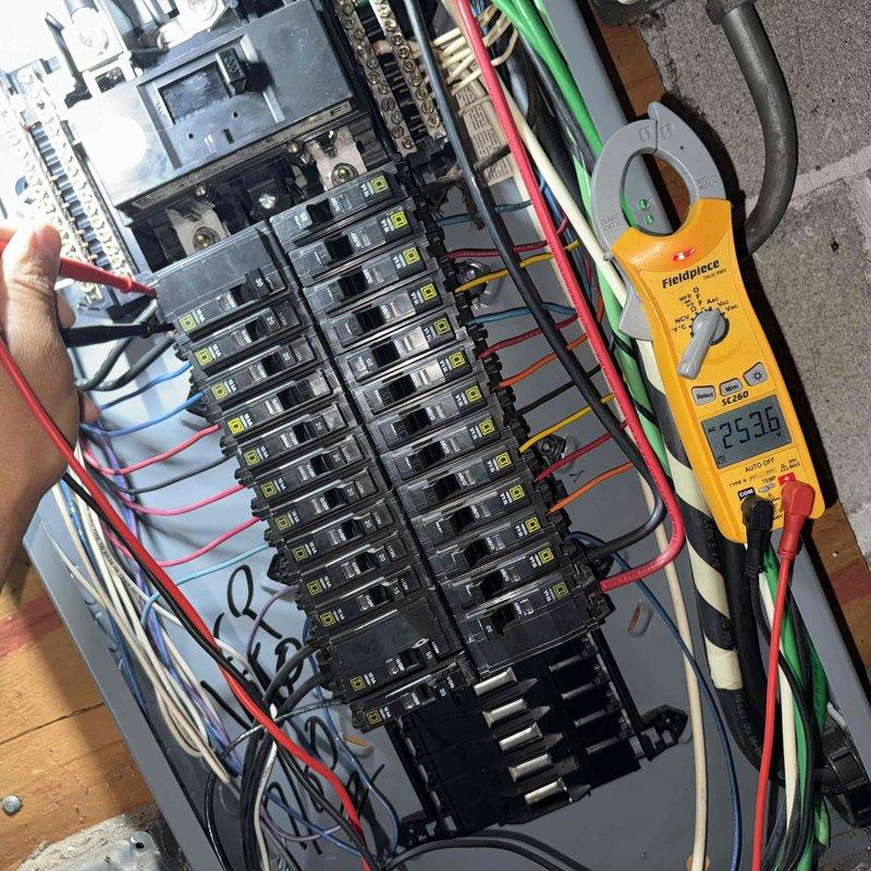 Completed warranty service by replacing an oversized 40-amp circuit breaker with the properly rated 30-amp breaker in the electrical panel. Verified electrical measurements and confirmed system operating within correct parameters upon completion.