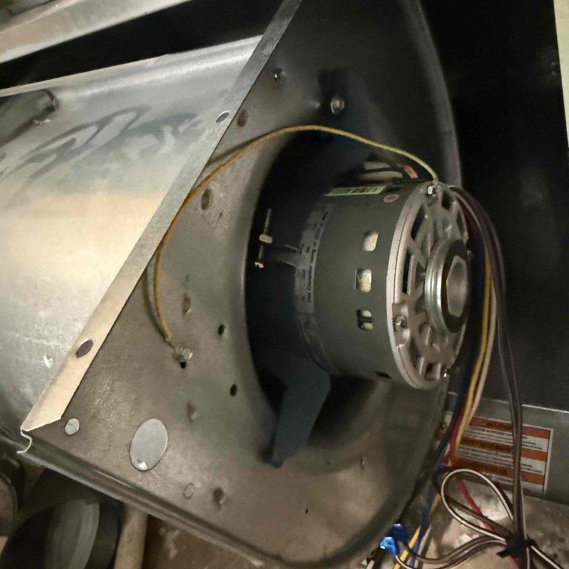 Responded to no cooling complaint with unit failing to start and producing loud noise during operation attempts. Upon inspection, diagnosed blower motor failure preventing system operation. Verified supply air temperature at 59°F and confirmed blower motor required replacement due to mechanical failure, restoring proper airflow and system functionality to the commercial HVAC unit.