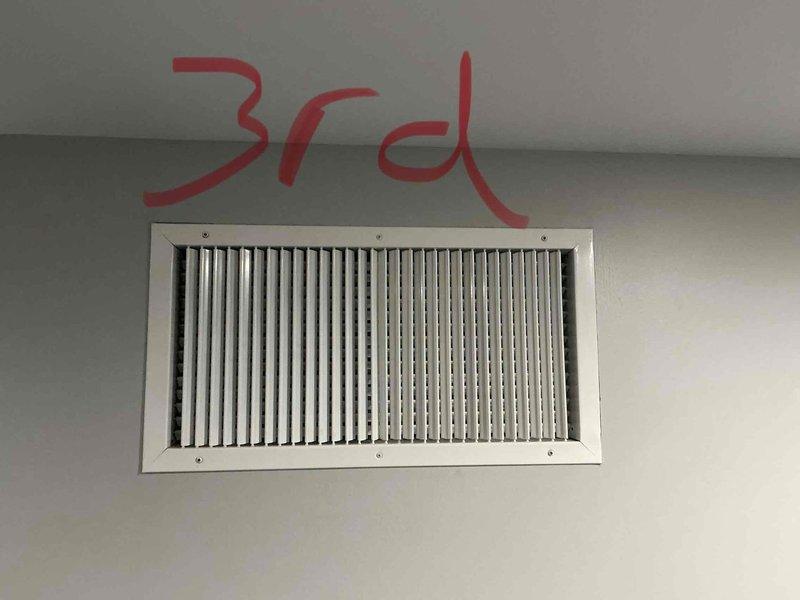 Performed airflow adjustment service on multi-floor commercial building by accessing and adjusting hallway supply registers on the 2nd and 3rd floors to balance air distribution throughout the facility. Documented register locations and completed adjustments to optimize HVAC system performance and occupant comfort.