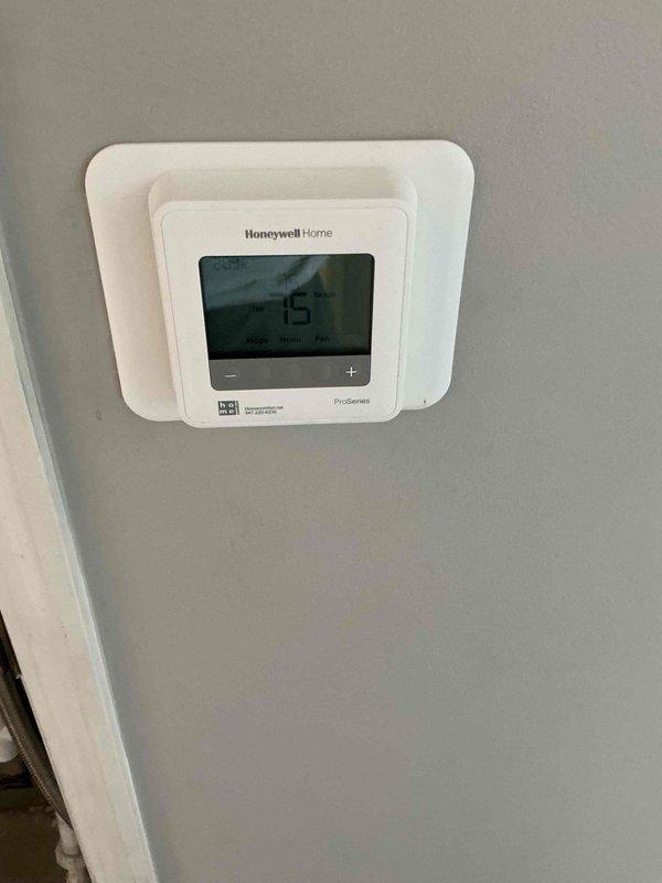 Performed preventive maintenance on two heat pump systems. Inspected indoor air handler equipment including furnace components, Aprilaire humidifier, electrical connections, and associated gas lines with shutoff valves. Verified Honeywell Home ProSeries thermostat operation and system controls. All equipment photographed and documented for service records.