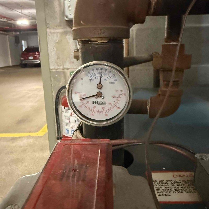 Completed comprehensive fall preventive maintenance on commercial HVAC system including clean and check procedures on seven Burnham boilers, two Raypak domestic water heaters, two Sterling unit heaters, and one York RTU. Serviced all circulating pumps including three B&G units, two TACO standard circulation pumps, and three TACO snowmelt system pumps, verifying proper operation and pressure readings. Performed clean and check on ventilation equipment including four ACME exhaust fans, one Broan exhaust fan, one Broan relief fan, and one Magic Air air handler, while also inspecting and servicing five carbon filters and the INTEC CO detection system to ensure life safety compliance.