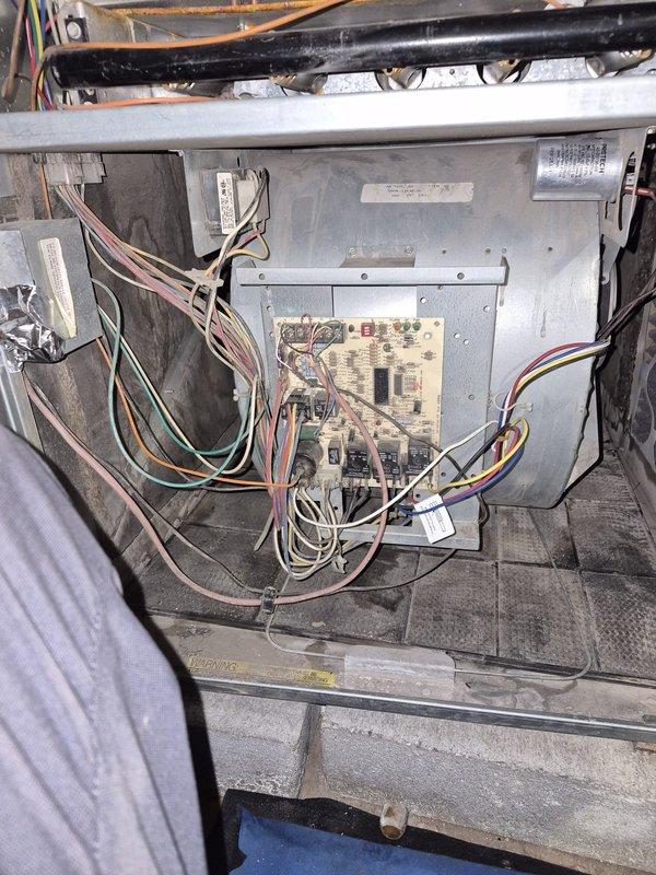Responded to commercial HVAC service call for furnace blower motor failure. Upon inspection, diagnosed defective blower motor preventing proper air circulation through the system. Removed and replaced failed blower motor with new unit, ensuring proper electrical connections and secure mounting. Verified capacitor functionality and all wire terminations to control board. Tested system operation to confirm proper airflow and motor performance. Collected outstanding balance on invoice. Unit returned to full operational status.