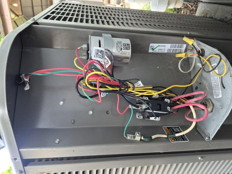 Completed Silver Comfort Plan clean and check on air conditioning system and air handler per maintenance agreement. Performed comprehensive inspection of electrical components including capacitors, wiring connections, and control board; verified proper voltage and amperage readings using digital multimeter. Customer declined water heater and boiler inspection as these units are serviced by another contractor.