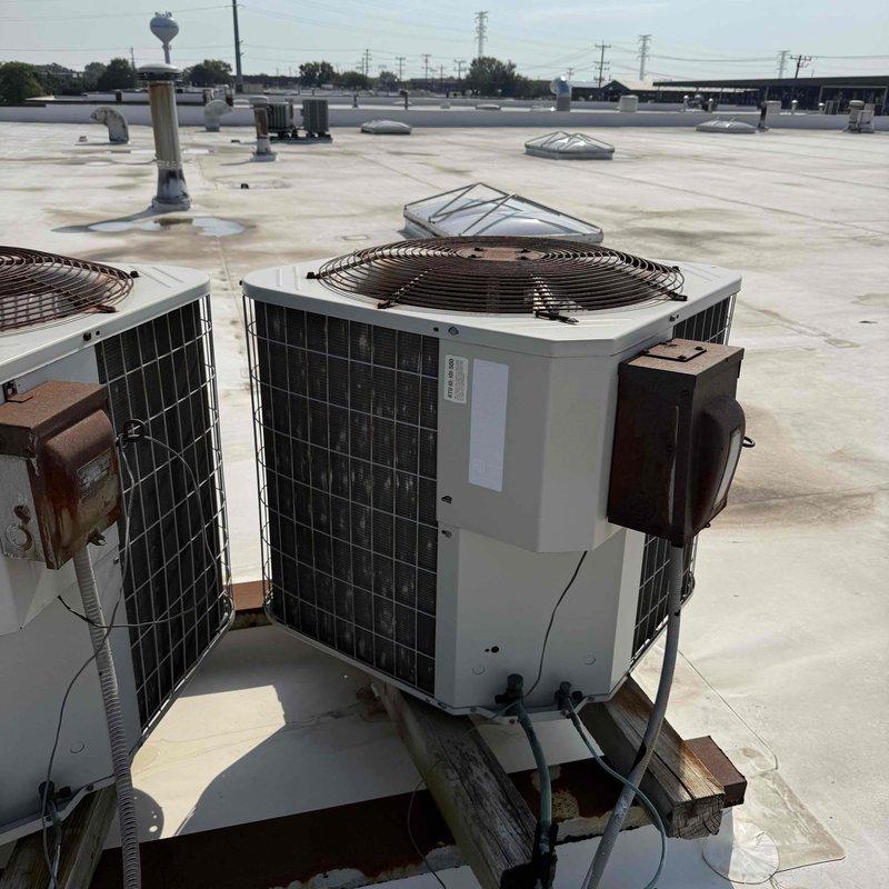 Responded to no cooling complaint on commercial rooftop unit following power outage. Upon arrival, performed diagnostic assessment of affected AC system and measured supply air temperature at 153°F, confirming lack of cooling. Inspected rooftop condenser unit, electrical disconnect, and indoor air handler components to identify system failure caused by power interruption.