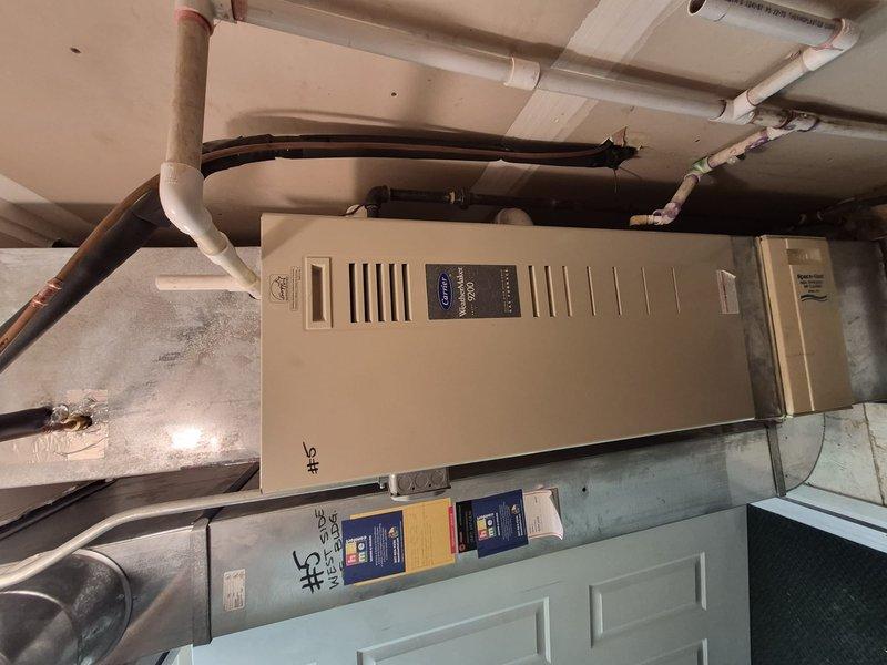 Completed comprehensive Platinum Plan maintenance on multi-system residential installation including five furnaces, one water heater, and three humidifiers. Performed thorough clean and check procedures on all HVAC equipment, inspected evaporator coils and cooling components, verified proper operation of Carrier heating units, and examined all associated ductwork and plumbing connections. Per plan specifications, furnace filters will be provided during the spring maintenance visit.