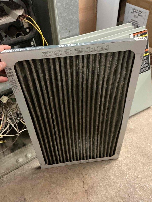 Completed spring preventive maintenance on commercial unit heater system. Coordinated tenant availability prior to service visit. Performed comprehensive inspection per checklist protocol, including verification of equipment specifications and filter dimensions. Replaced heavily soiled 16x25x1 air filter that showed significant dust and debris accumulation. Documented current equipment configuration and filter requirements, noting any discrepancies for filter list updates. System operational upon completion.