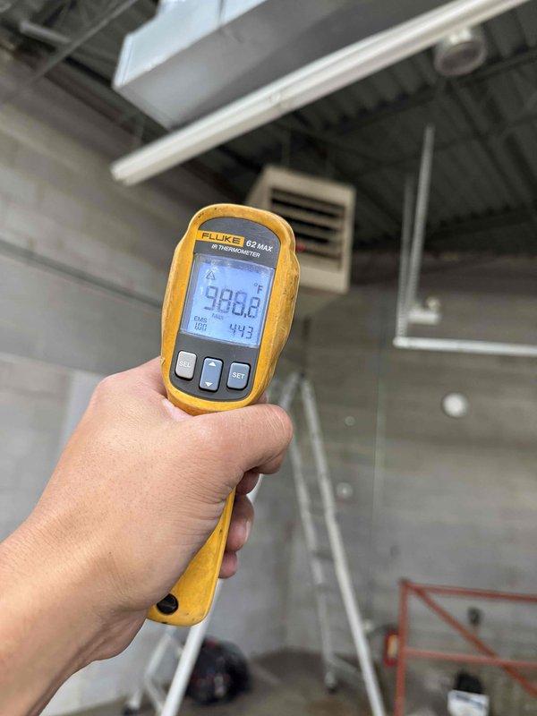Completed commercial spring preventive maintenance on furnace unit per contract agreement. Performed comprehensive system inspection including visual equipment assessment, temperature diagnostics using infrared thermometer recording 98.2°F operational reading, and documented current equipment configuration with updated photographs. Verified all mechanical components, ductwork connections, and auxiliary systems operational within normal parameters.