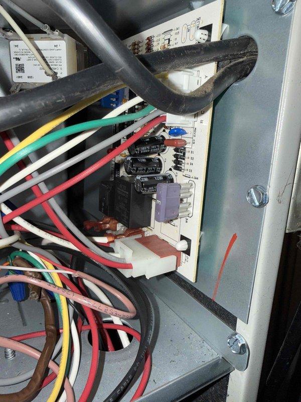 Completed fall maintenance tune-up on electric furnace/air handler system. Accessed electrical control panel and inspected all internal components including contactors, relays, and terminal connections. Performed electrical diagnostics using clamp meter, recording amperage draw of 10.28 amps to verify proper system operation. Inspected all field wiring, control board connections, and verified secure terminations throughout the panel. System tested and operating within normal parameters upon completion of preventative maintenance service.