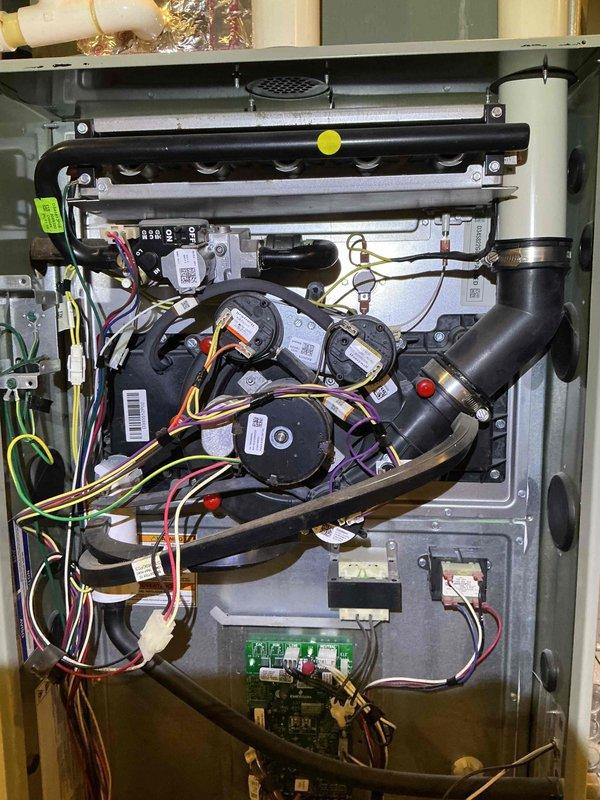 Completed comprehensive clean and check maintenance on furnace system per service comfort plan. Performed thorough inspection of heat exchanger, blower assembly, electrical connections, and control board using specialized inspection camera equipment to verify internal component condition. All components found to be in proper working order with connections secure and system operating within manufacturer specifications.