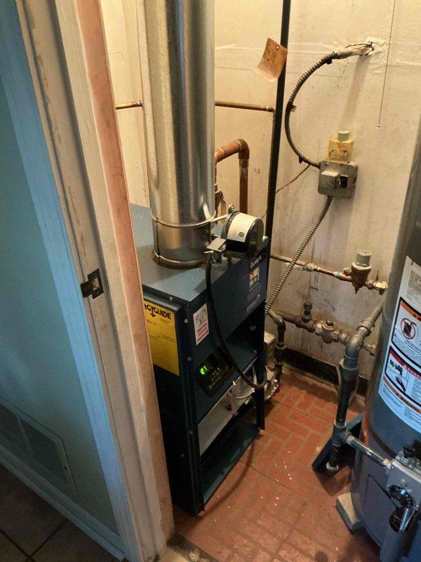 Completed comprehensive clean and check maintenance on residential boiler system and water heater per comfort plan agreement. Inspected Rheem water heater including pressure relief valve operation, temperature and pressure settings, anode rod condition, and all plumbing connections; verified proper combustion, venting, and burner operation. Performed full maintenance on boiler unit with mounted expansion tank, checking all copper piping connections, shut-off valves, circulator pump operation, pressure levels, and system controls to ensure optimal heating performance for the upcoming season.