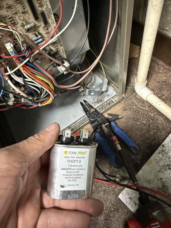 Completed fall preventative maintenance on commercial HVAC unit per contract requirements. Performed comprehensive system inspection including electrical component testing, verified motor run capacitor specifications and functionality using digital clamp meter with readings within acceptable parameters at 88.48. Inspected and documented all equipment information, wiring connections, and evaporator coil condition. Coordinated with tenant for access prior to service, completed full maintenance checklist, captured photographic documentation of capacitor and electrical components for service records, and updated equipment specifications for filter tracking system.
