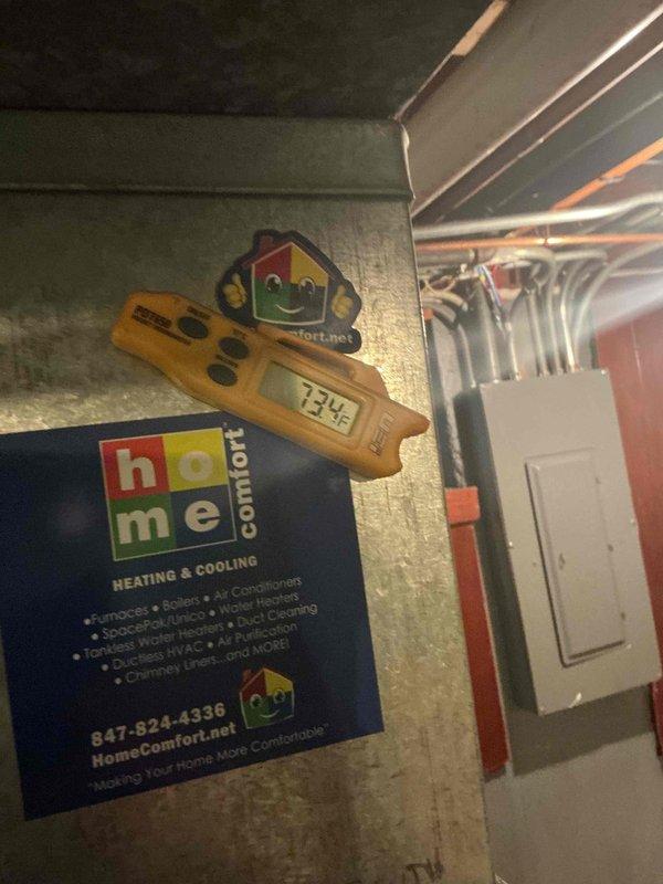 Performed a comprehensive clean and check on two gas furnace systems, including inspection of the burners, heat exchangers, flue venting, condensate drainage, and electrical connections, along with verification of proper operation through a full heating cycle. Serviced both humidifiers and inspected the water heater, and installed two new 16x25x4 media filters. No deficiencies were identified, and both systems were left operating normally.