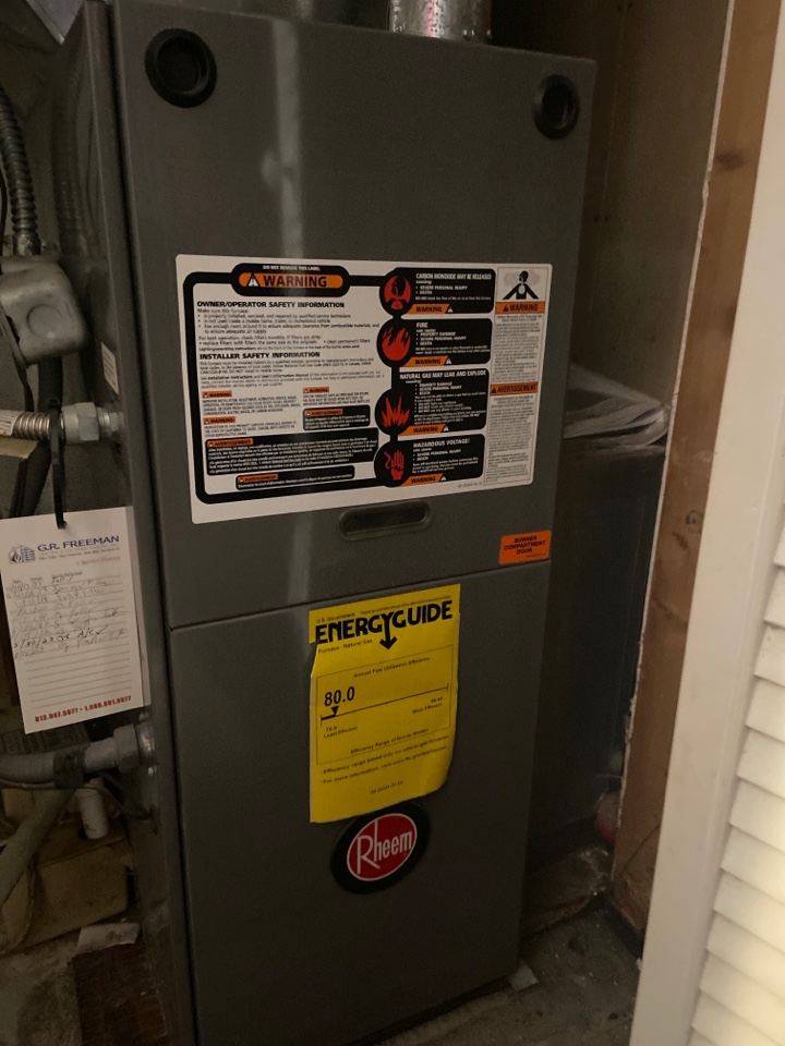 Heating maintenance on two Rheem furnaces 