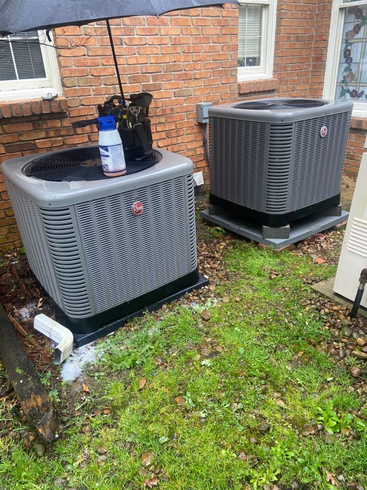 Cooling maintenance on two Rheem units 