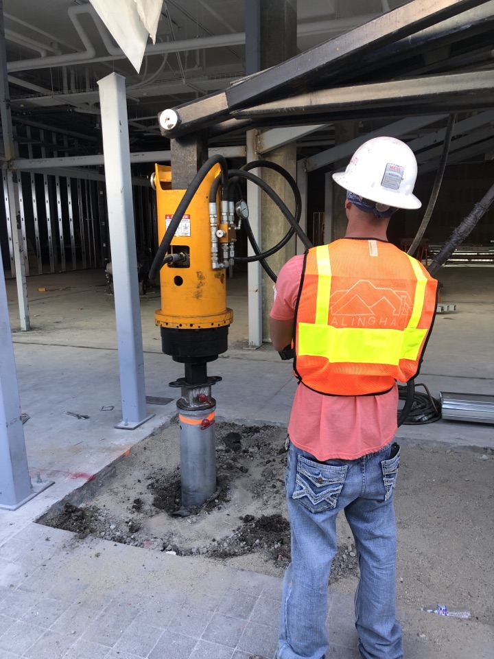 Jimmy, Carlos, and Anthony are installing massive 8 inch piles in Playa Vista!  Eight of these will be driven to 40 feet!