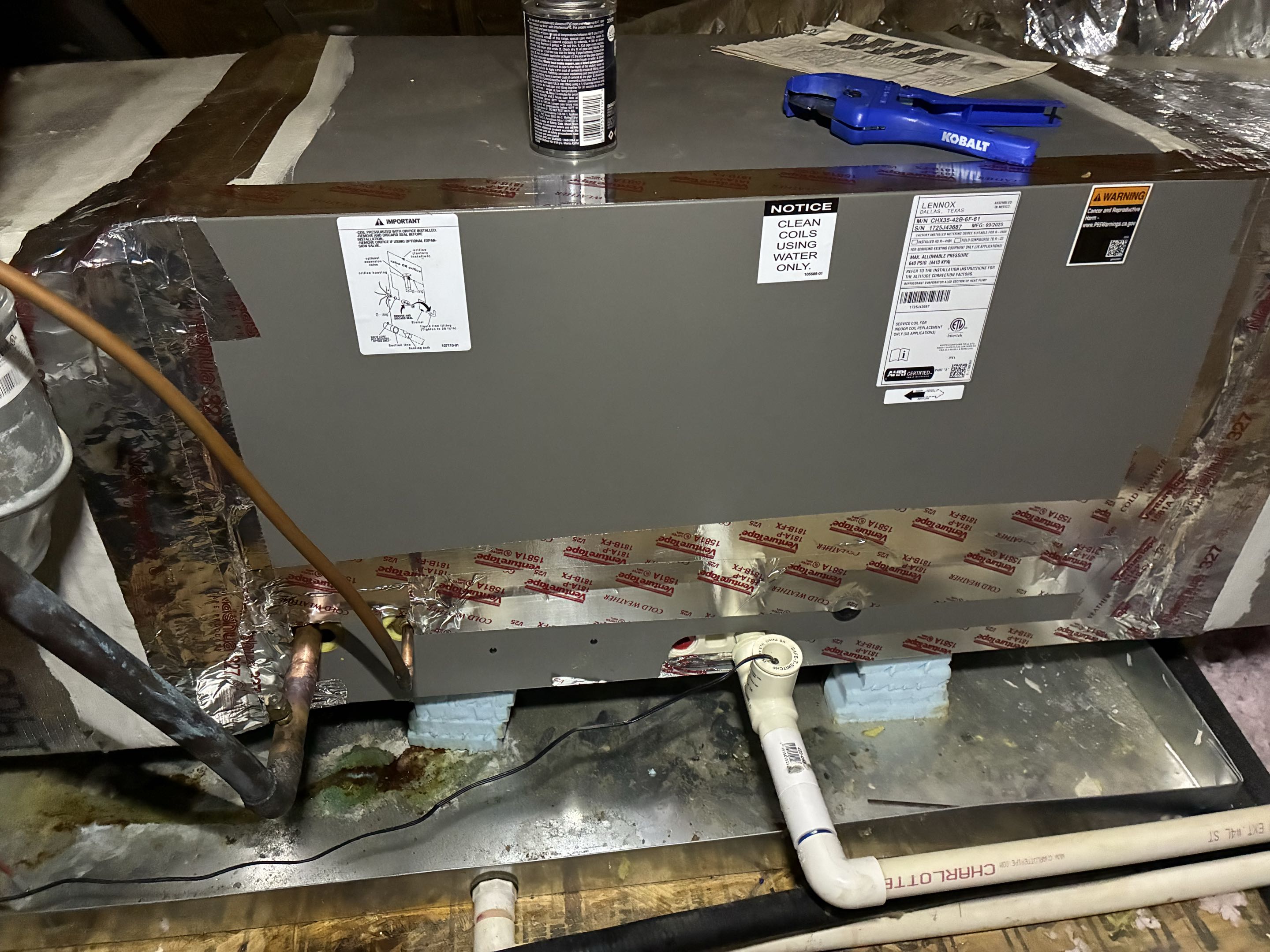 Replacing Lennox evaporator coil.