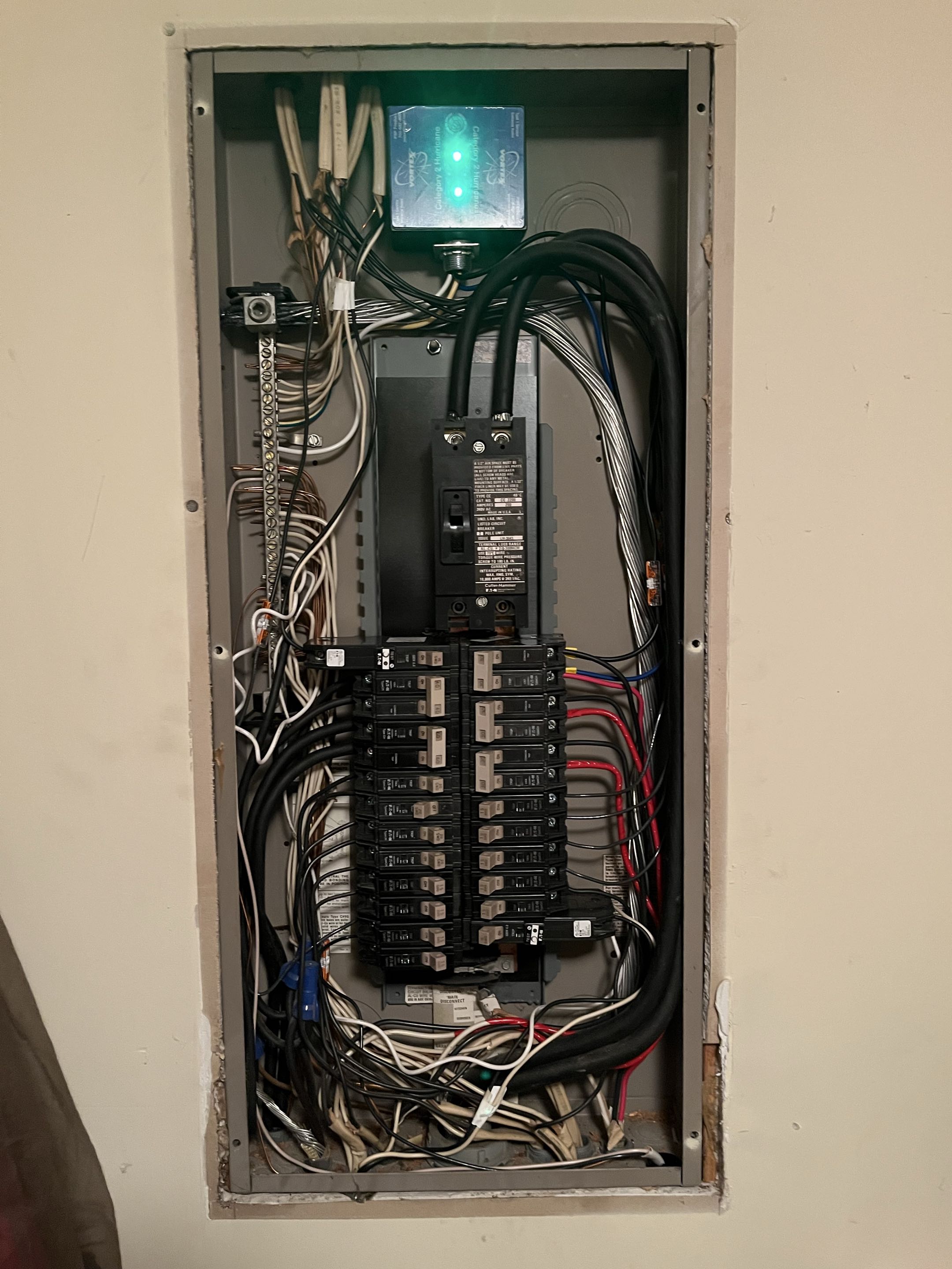 Performed a panel rejuvenation along with adding a GFCI outlet outside on the back of the house as well as installing whole house surge protection in panel /AC/ and on the coax cable line. Also made customers kitchen safe by adding GFCI outlets as there were none 