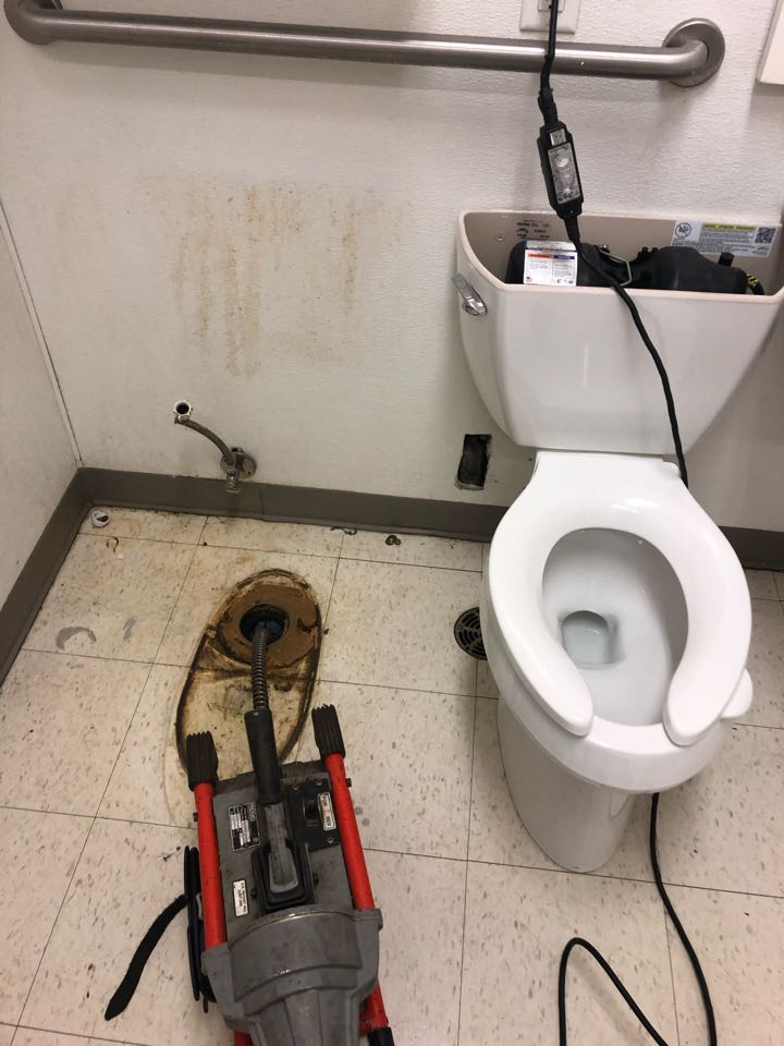 Clear blockage from main drain line at pinks 