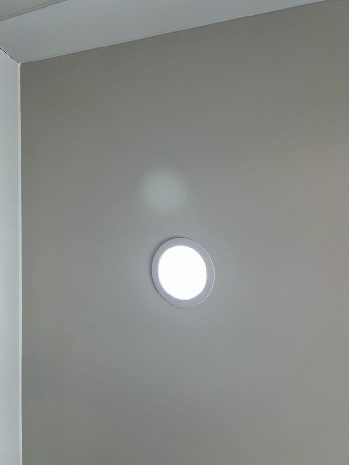 Install motion light, dimmer, LED recessed, correct flickering lights and add an attic fixture.  Troubleshooting connection with switching as needed.