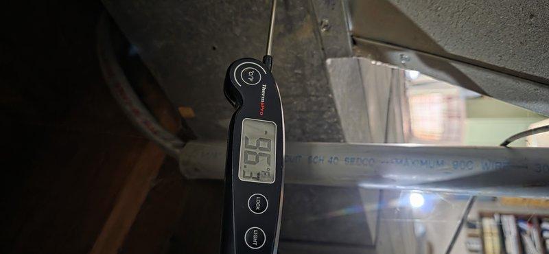 Diagnosed heat pump that was stuck in defrost mode since previous service visit. Tested system components including capacitor and measured temperature readings (29.5°). Corrected the defrost cycle issue, restoring normal operation and ensuring furnace properly cycles rather than remaining continuously on.