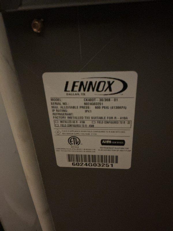 Performed routine heat maintenance on Lennox system (Model CX40DT-30/360-01). Checked refrigerant levels and TXV for R-410A compatibility. Confirmed proper operation of Honeywell thermostat set to 68° in heat mode. Replaced 20x20x4 filter as included with CCH Basic service plan (valid until 12/04/2025).