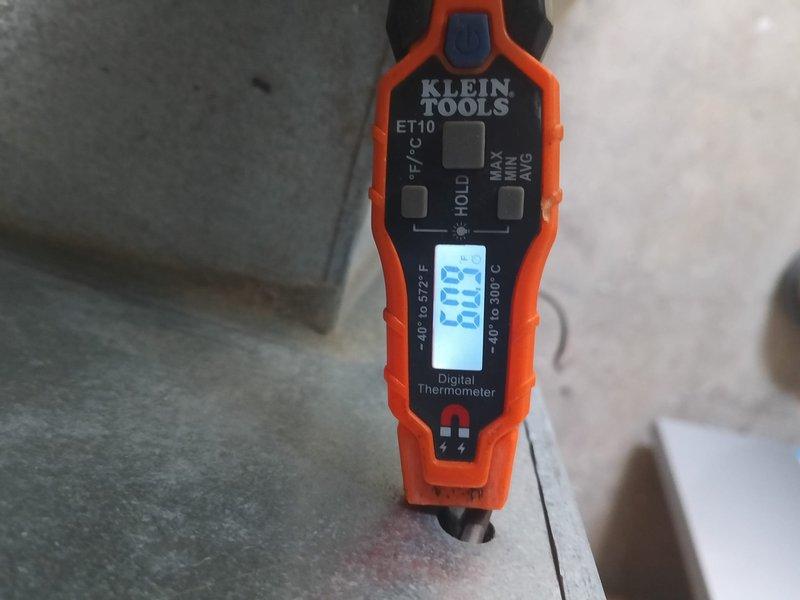 Successfully installed new Lennox gas furnace in customer's utility room. Verified proper installation with temperature testing using Klein Tools digital thermometer, confirming system is operating at 80.9°F. All ductwork, drain lines, and electrical connections were properly installed per manufacturer specifications.