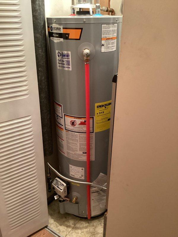 Conducted annual plumbing inspection service on water heater and associated plumbing components. Inspected State brand water heater for proper operation, checking connections, pressure relief valve, and drain valve functionality. Examined copper pipe connections and flexible metal connectors for integrity, with all systems found to be in satisfactory working condition.