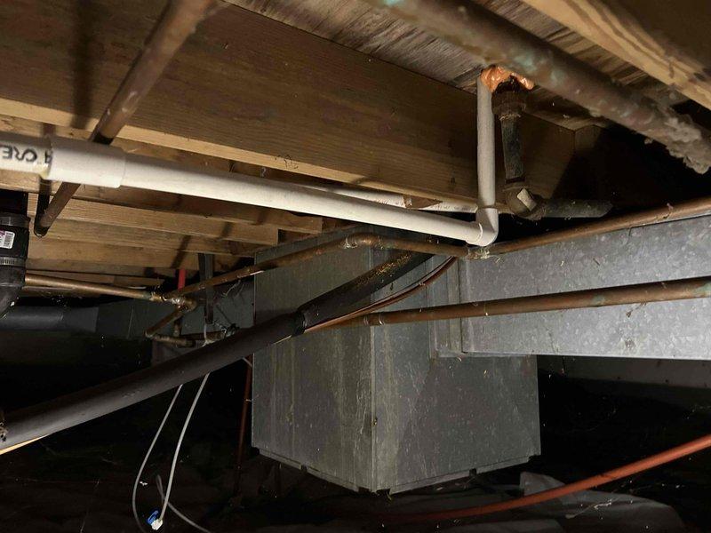 Completed installation of a Lennox gas furnace system with proper roof venting. Installed new PVC venting through the roof using appropriate weatherproofing and flashing collar to ensure watertight seal. Inspected existing ductwork connections and plumbing interfaces in the utility space, confirming all connections are secure and functioning properly.