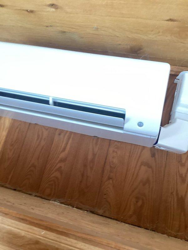 Completed bimonthly maintenance service on a two-system, three-head mini-split HVAC configuration. Inspected and serviced all indoor units including the wall-mounted heads in both wood-paneled and drop-ceiling areas. Air filters were cleaned, condensate drainage checked, and all components verified for proper heating operation.