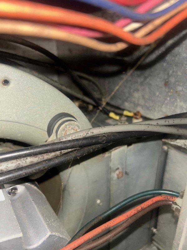 Responded to service call for non-operational geothermal system. Inspection revealed low pressure reading of approximately 10-15 PSI on system gauge, indicating potential refrigerant issue. Visual examination of internal wiring showed normal connections with no apparent damage to electrical components.