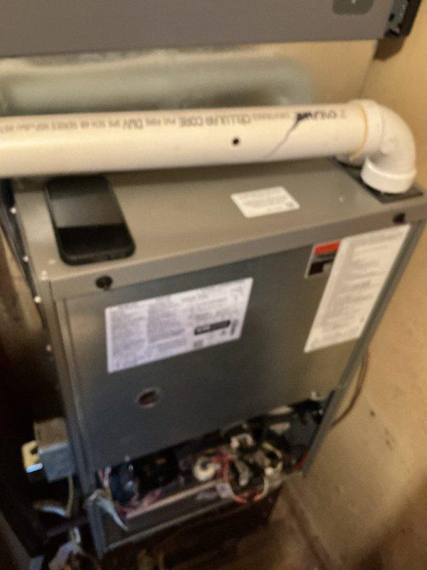 Performed heat maintenance on customer's furnace under CCH Renew agreement (expires 6/10/26). Conducted combustion analysis with Bacharach analyzer showing O₂ at 10.2% and CO at 32 ppm for natural gas system. Inspected electrical connections and ventilation system including PVC exhaust piping. Filter replacement not included (20x20x4).