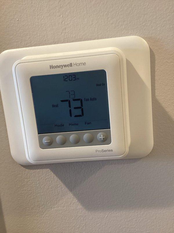 Responded to customer-reported intermittent furnace failures. Performed diagnostic testing using combustion analyzer, which confirmed proper combustion parameters (CO2 at 8.3%). Checked thermostat functionality - Honeywell Home ProSeries operating correctly in heat mode at 73°F. System now functioning as designed with no operational issues detected.