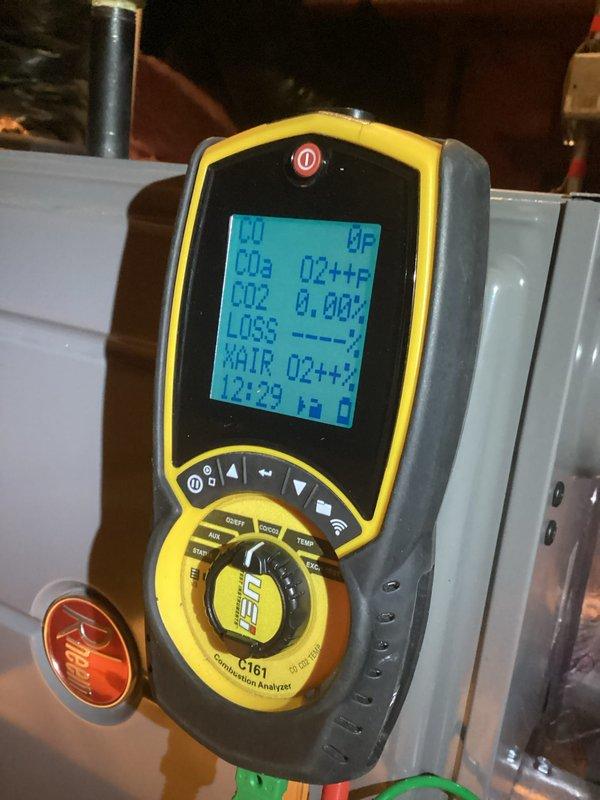 Performed scheduled basic monthly maintenance on heating system, including replacement of 16x25x1 filter. Conducted comprehensive combustion analysis using digital analyzer to verify optimal CO/CO2 levels and system efficiency. Inspected heat exchanger components and confirmed all refrigeration lines are in good working condition.