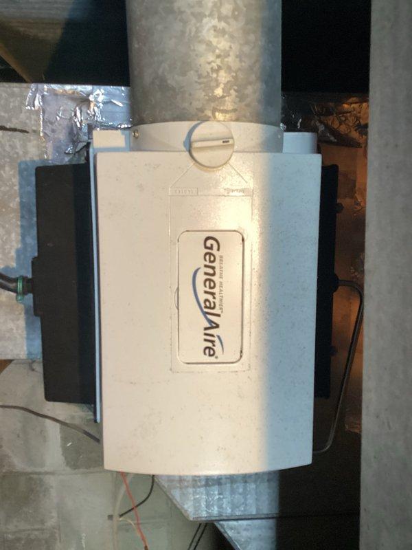 Performed diagnostic assessment on non-operational furnace system. Inspected GeneralAire humidifier component attached to ductwork and examined main heating unit installed in basement. Identified and resolved issue, restoring furnace to proper working condition.