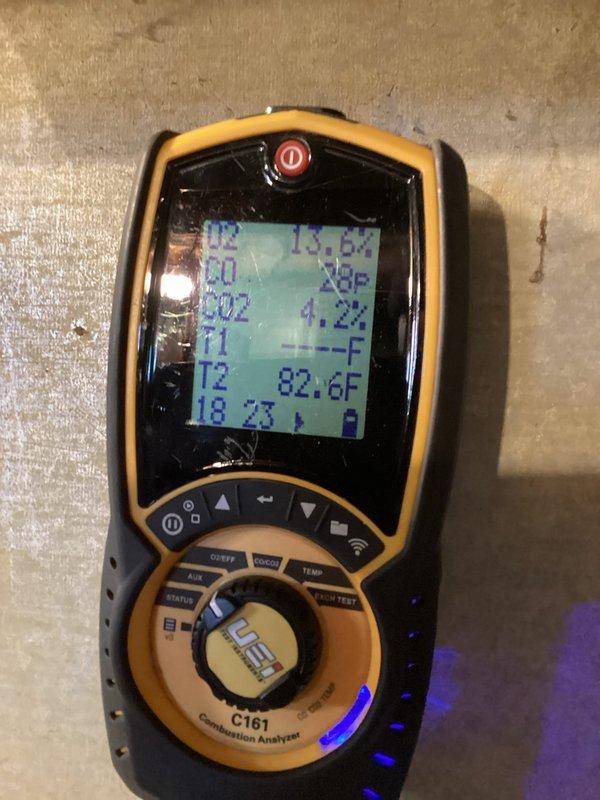 Responded to service call regarding furnace not reaching setpoint temperature of 76°F. Performed combustion analysis using UEi C161 analyzer which showed proper combustion parameters. Verified thermostat was functioning correctly, displaying 73°F with "Heat On" status. System is now operating within normal parameters and maintaining desired temperature.