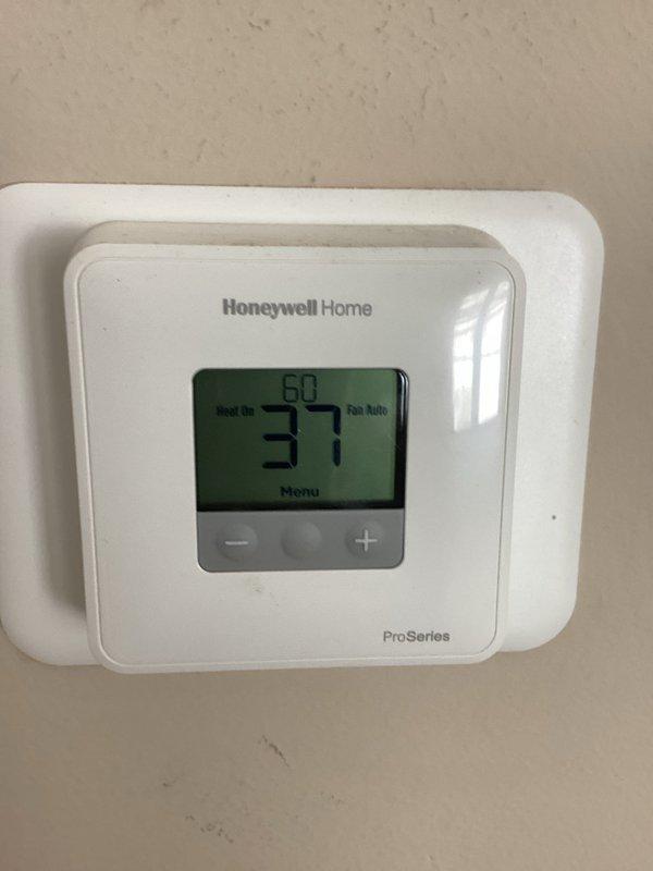 Responded to no heat complaint at residence with entry code access. Diagnosed system showing Trane furnace with temperature reading of 37° on Honeywell Home ProSeries thermostat (set point 60°). After inspection and necessary repairs, restored heating functionality and confirmed proper operation with customer Hillary as requested.