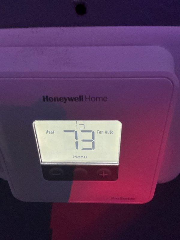 Completed monthly maintenance service on 3 CCH systems. Inspected equipment functionality with all systems passing diagnostic checks as verified by inspection labels. Confirmed thermostat operating properly in heating mode with temperature set at 73°F.