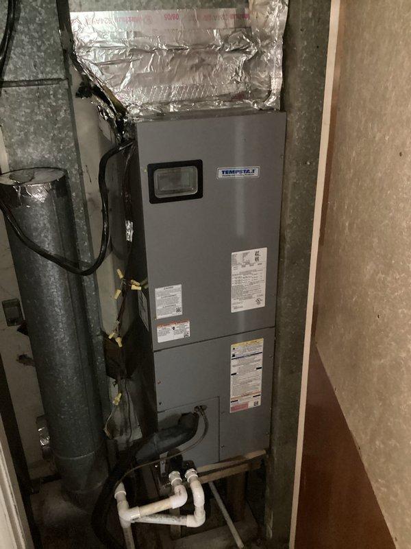 Responded to no heat complaint where indoor temperature had dropped to 47°F. Inspected Tempstar furnace in utility closet and found faulty thermostat settings. Reconfigured thermostat from "Cool" to "Heat" mode and verified system operation until proper heating was restored.